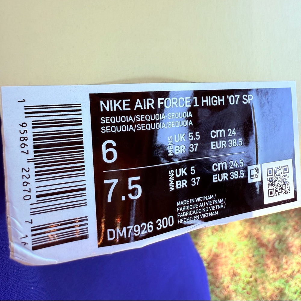 NEW! NIKE X BILLIE EILISH AIR FORCE 1 HIGH '07 SEQUOIA, Men’s 6, Women’s 7.5 NIB - Picture 5 of 6